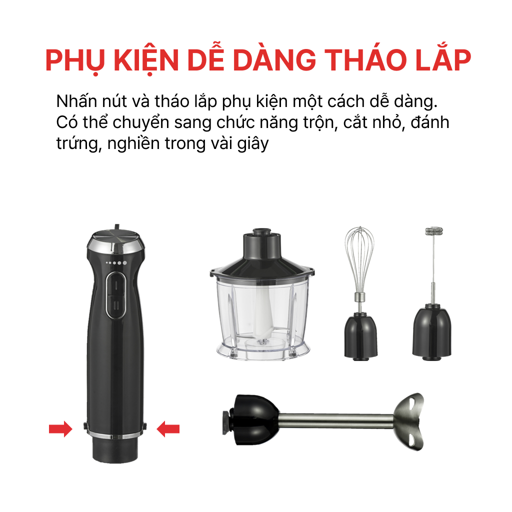 Máy xay sinh tố cầm tay đa năng HAPPYCOOK,  HHB-100PBW - Hàng Chính Hãng