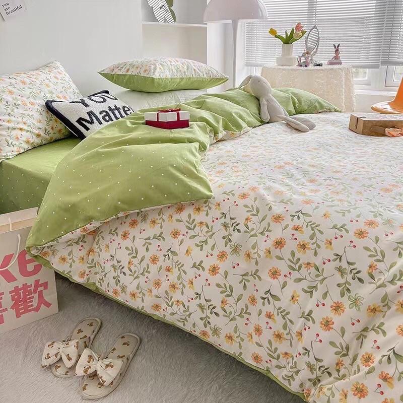 Bộ Chăn Ga Gối Côtton Living 100%cotton Hàng Nhập Khẩu Hoa Nhí Vàng