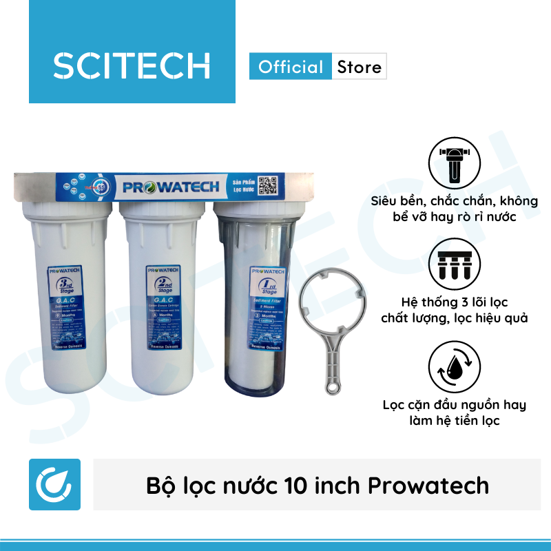 Bộ lọc nước sinh hoạt, bộ ba lọc thô 10 inch Prowatech by Scitech - Hàng chính hãng