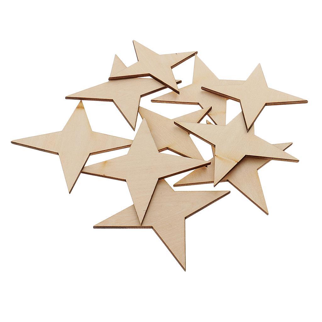 High Quality Blank 4 Point Star Shapes Rustic Wooden Embellishments DIY Wooden Name Card Unfinished Wood Plaque Sign DIY Decoration Wood Art Craft 10/20/30/40/50/60/70/90mm