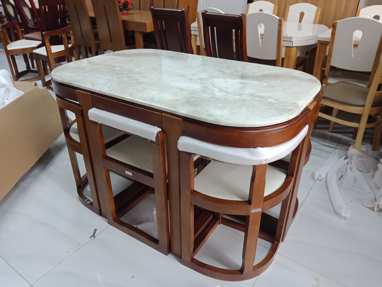 Mua Bộ bàn ăn mặt đá thông minh xếp gọn 6 ghế 1M3 | Tiki Mua Bộ Bàn Ăn Mặt Đá Thông Minh Xếp Gọn 6 Ghế 1M3 | Tiki