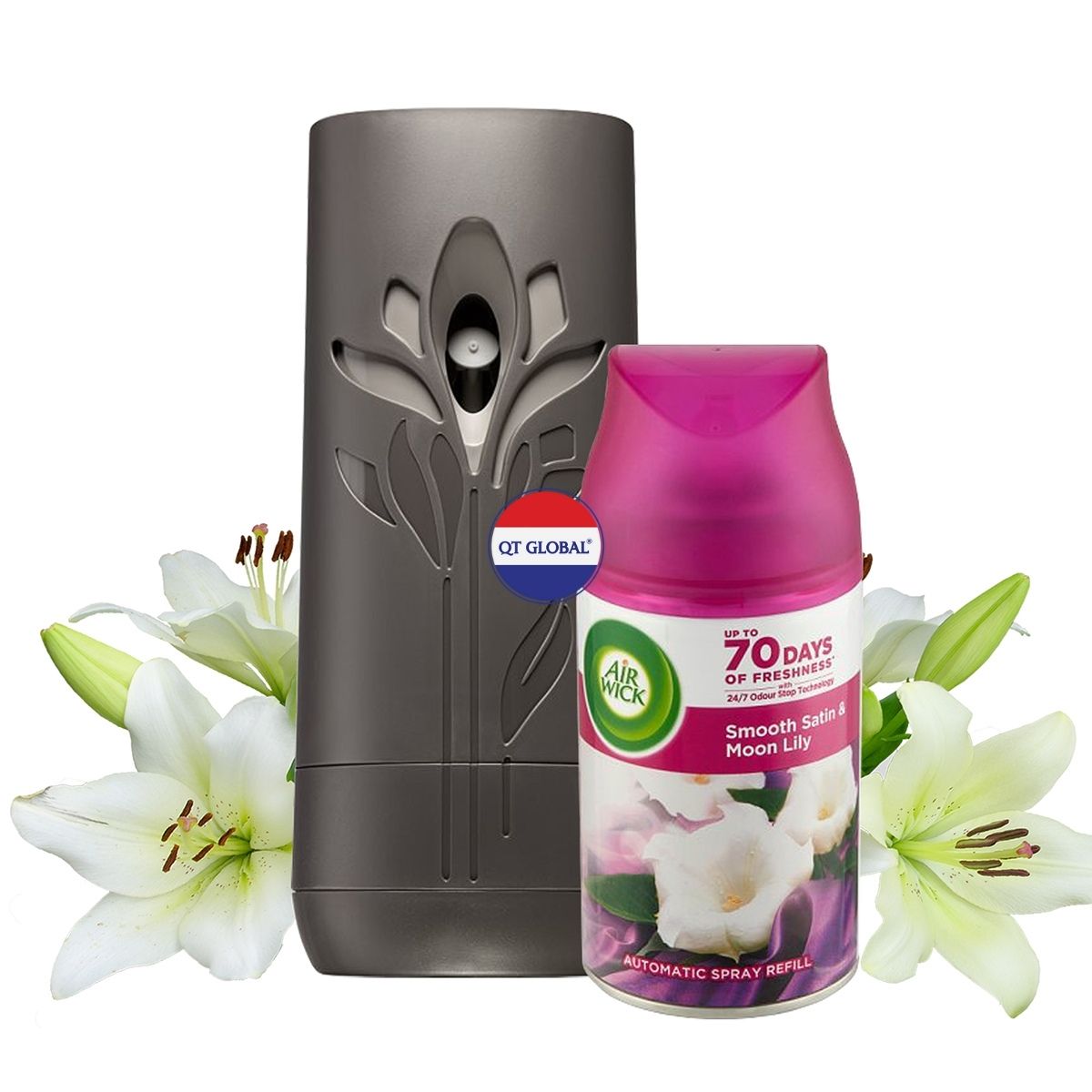 Bộ phun tinh dầu tự động Air Wick Smooth Satin &amp; Moon Lily 250ml QT004879 - hương hoa ly