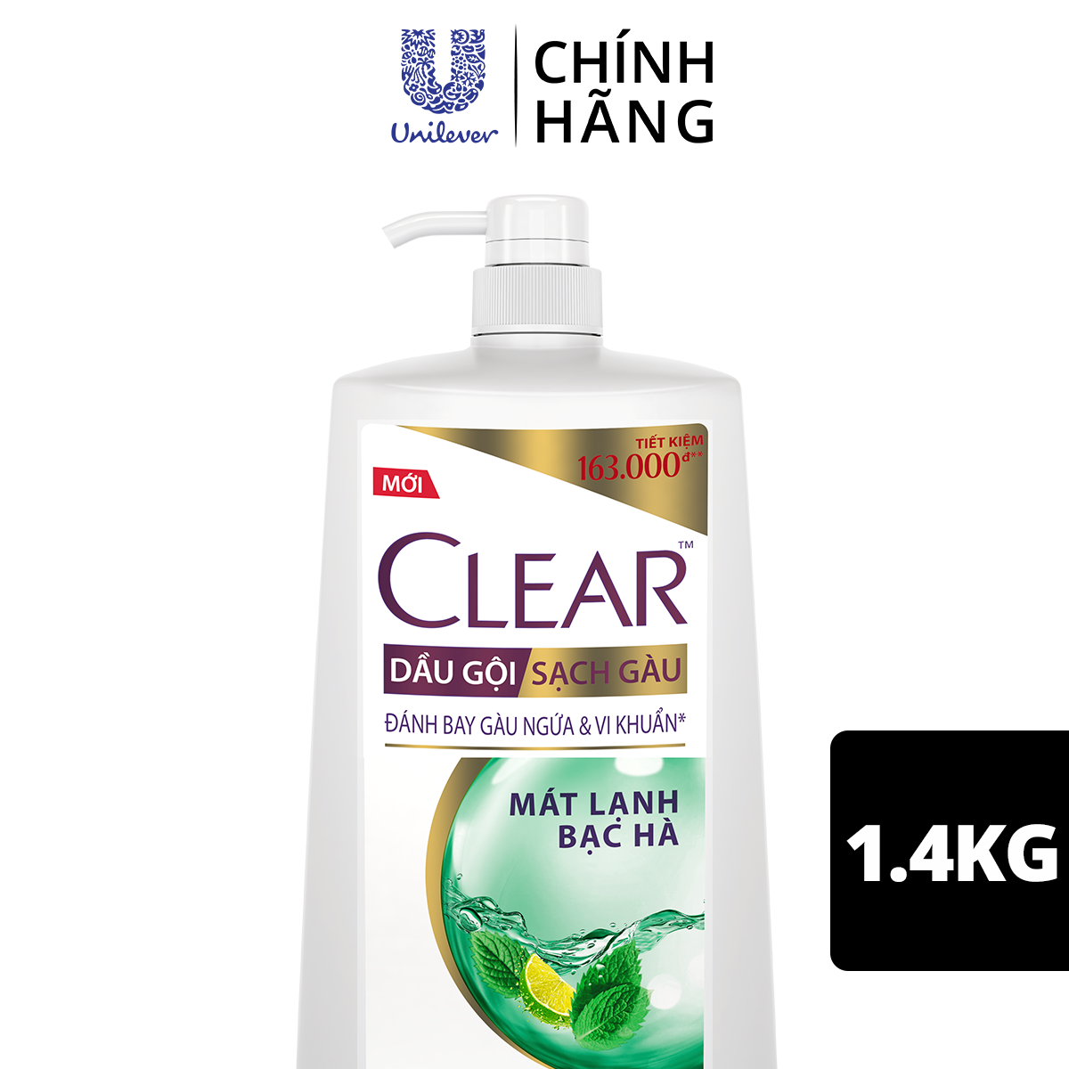 Dầu Gội Clear Sạch Gàu Dầu Gội Sạch Gàu Mát Lạnh Bạc Hà 3X Sức Mạnh Đánh Bay Gàu, Ngứa, Vi Khuẩn 1.4kg