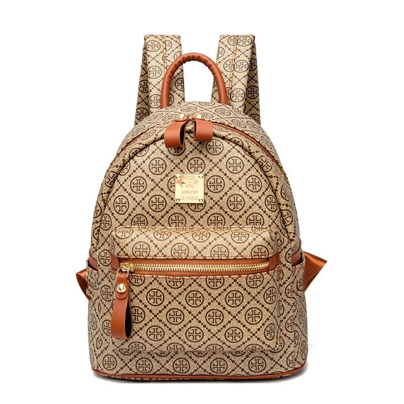 Balo nữ da PU mini họa tiết monogram thời trang vintage cao cấp size lớn đi học đi làm A802-1