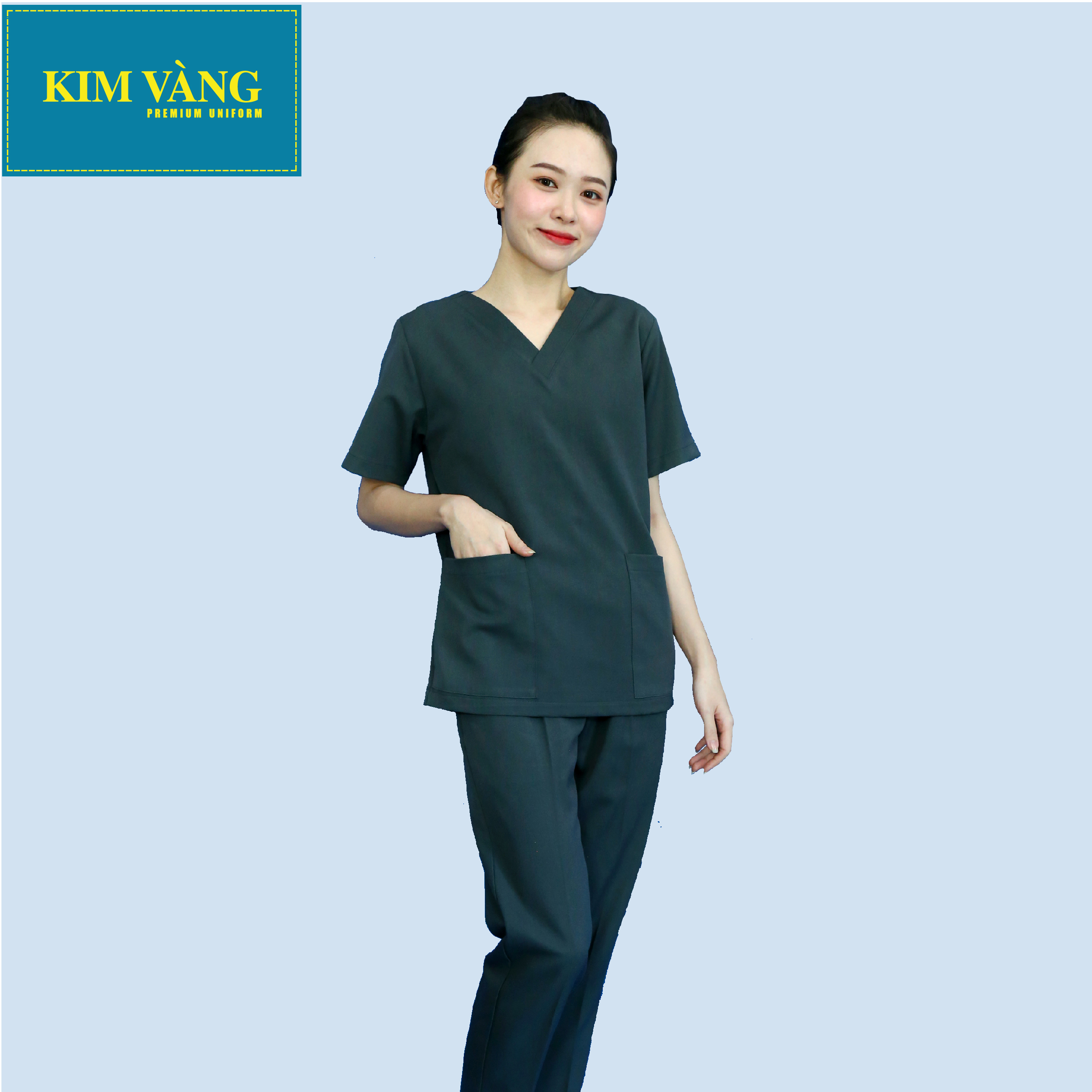 Bộ đồng phục y tá, spa, điều dưỡng đồng phục bệnh viện tay ngắn chất liệu kaki thun - Màu xanh đen