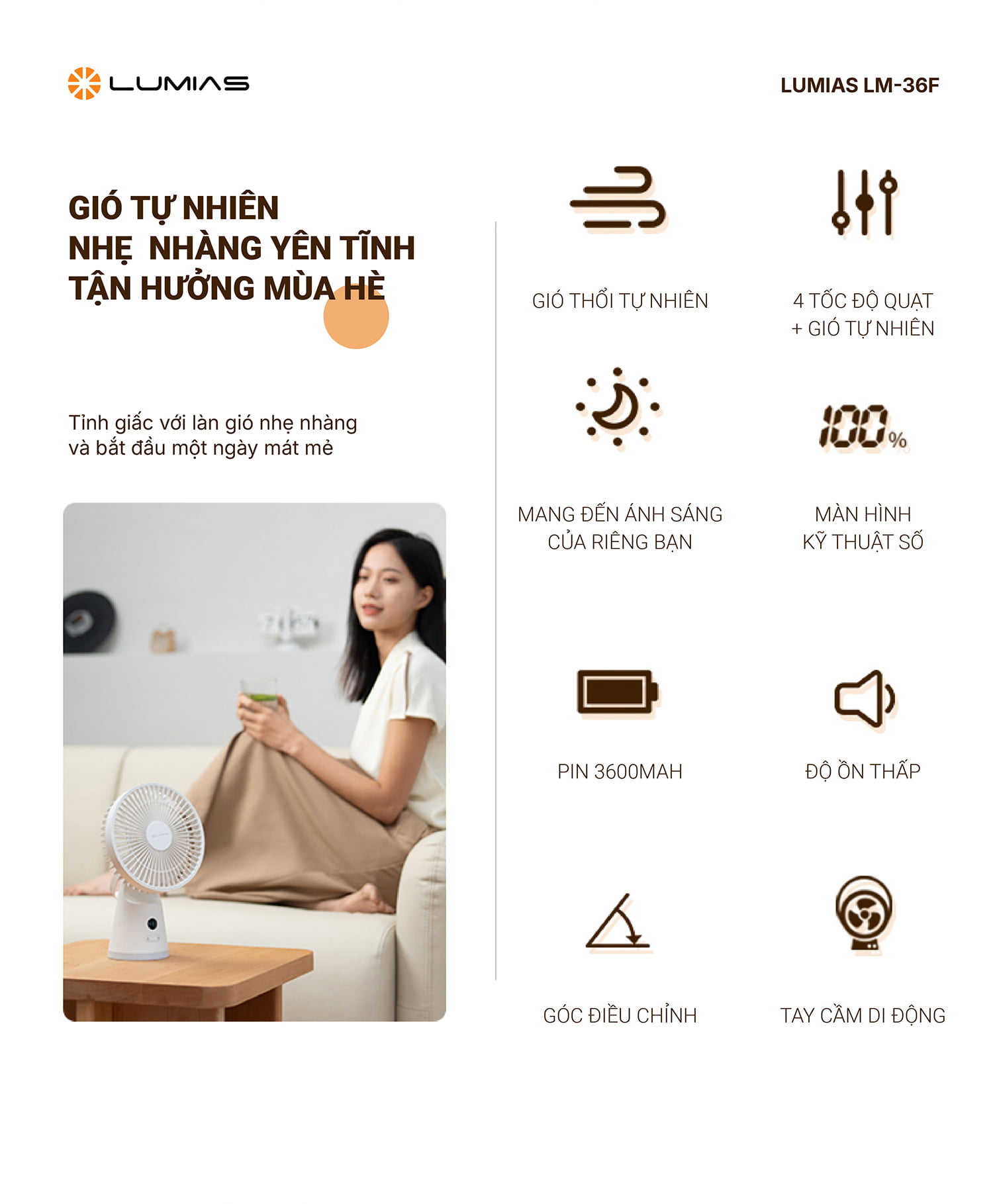 Quạt để bàn Lumias LM-36F Hàng chính hãng