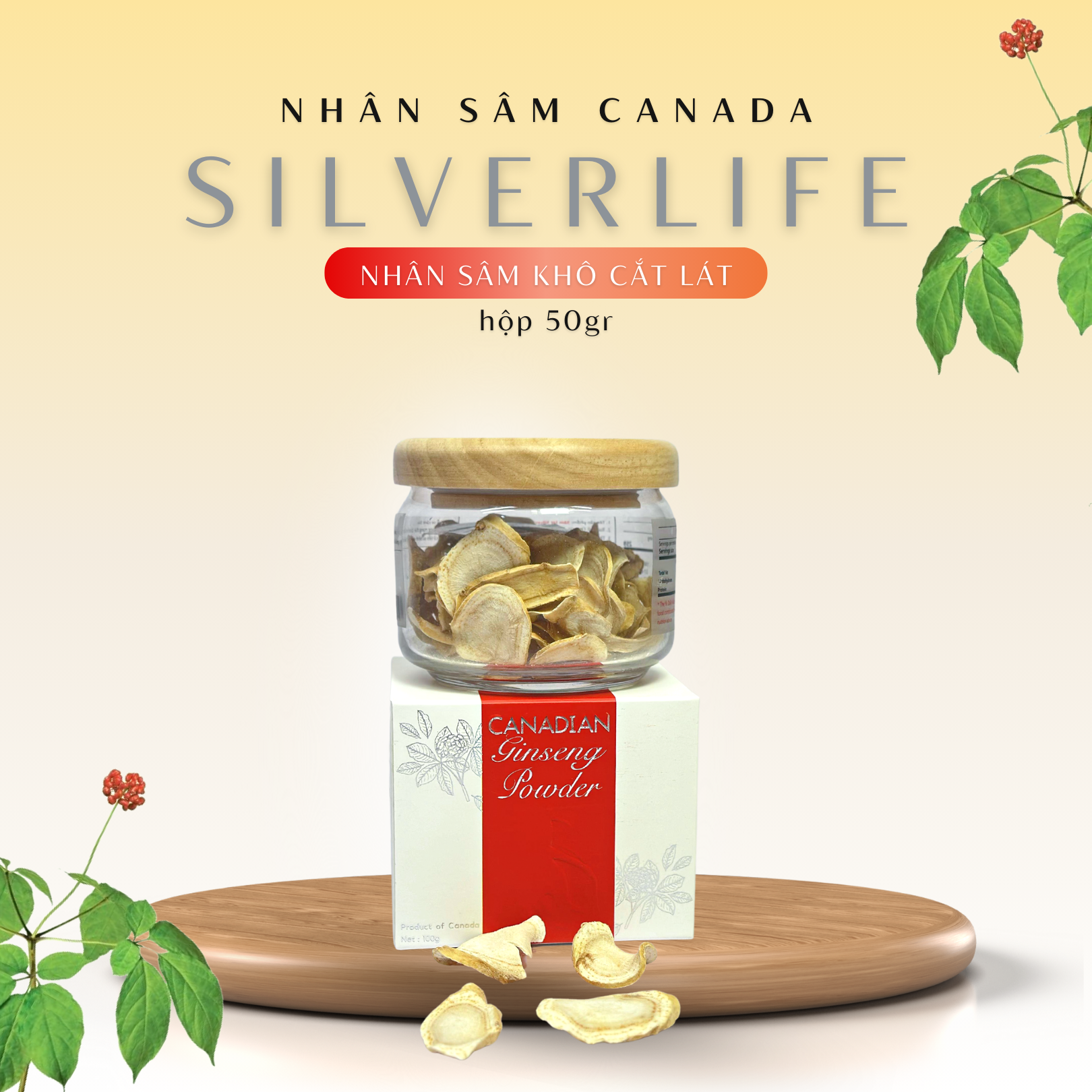 Nhân sâm Canada SilverLife Slice | Lát mỏng tiện dụng | 100% nhân sâm khô Canada cao cấp 5 năm tuổi