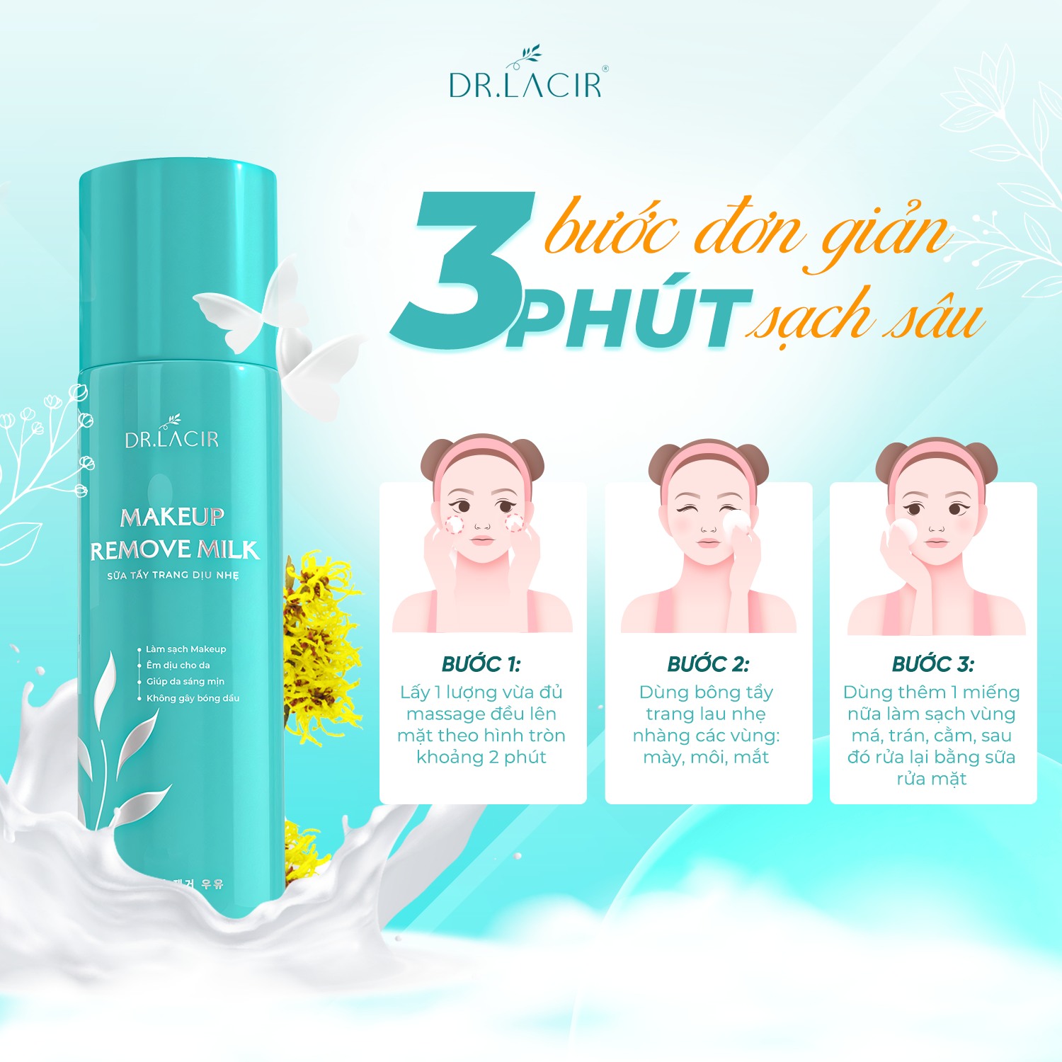 [Mini Size] Sữa Tẩy Trang Dịu Nhẹ Dr.Lacir - Make Up Remove Milk 120ml, dành cho mọi loại da (Chính Hãng Dr Lacir)