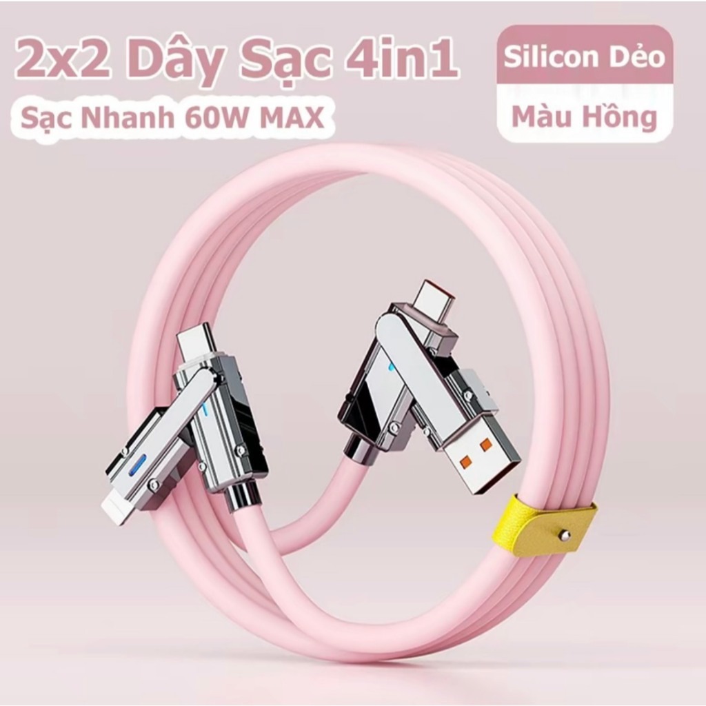 Cáp Sạc Nhanh Pd60W Max Cá Mập Bọc Thép 4 Đầu (1 Usb, 2 Type-C, 1 Ip) Siêu Tiện Lợi