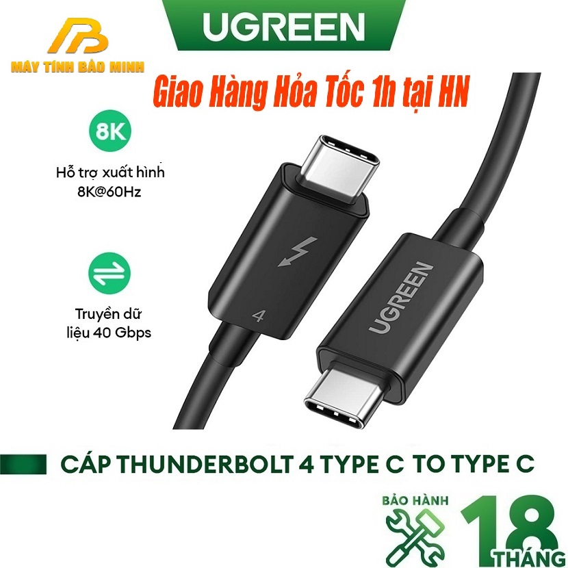 Cáp USB Type-C Thunderbolt 4 Dài 0.8M Hỗ Trợ 8K@60Hz Ugreen 30389 - Hàng Chính Hãng