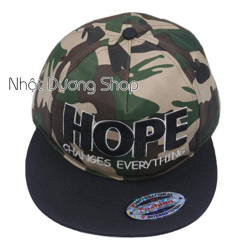 Nón Hiphop Snapback sọc lính thêu chữ Hope - Sọc lính chất liệu vải cao cấp