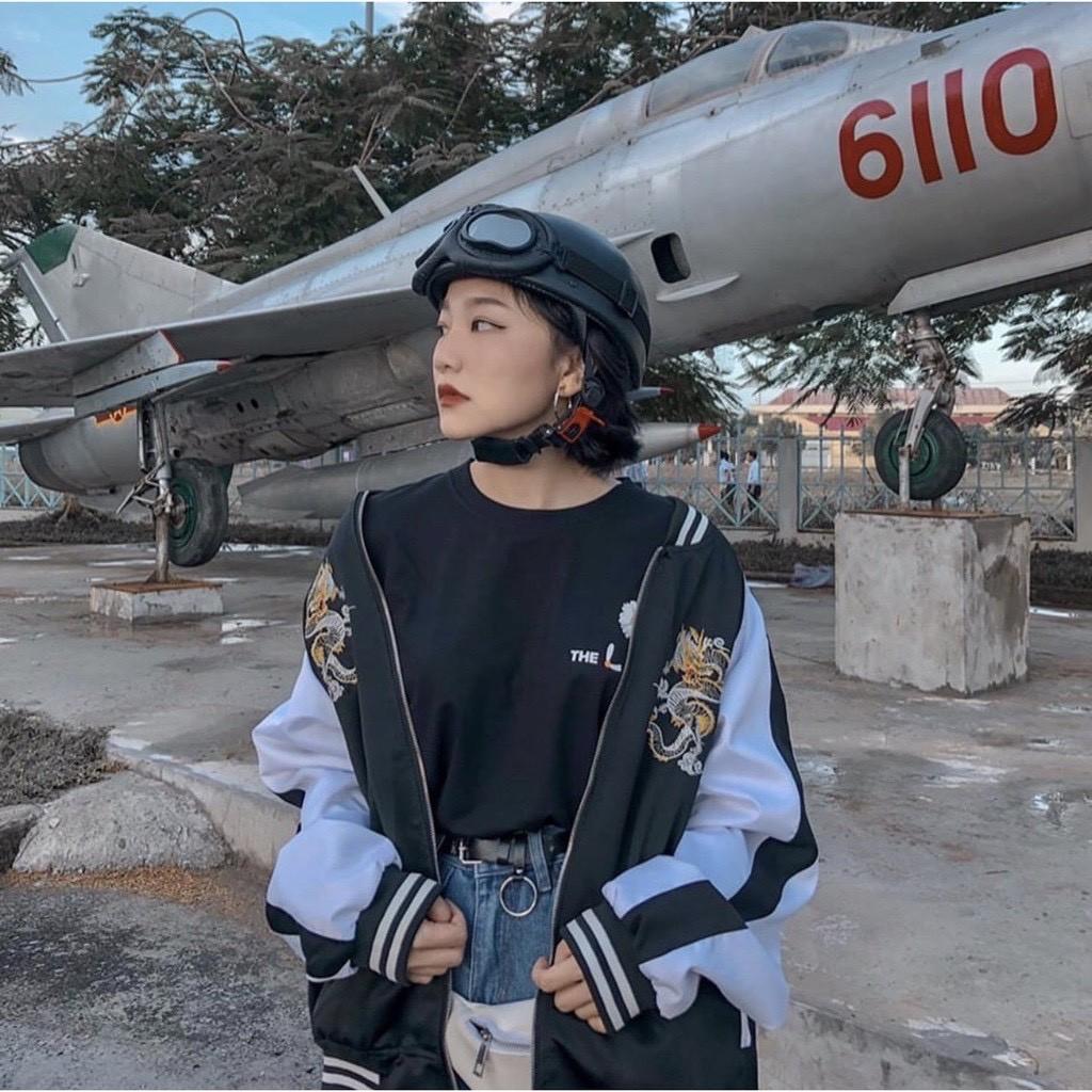 ÁO KHOÁC DÙ BOMBER UNISEX RỒNG ĐEN THÊU THE 1992