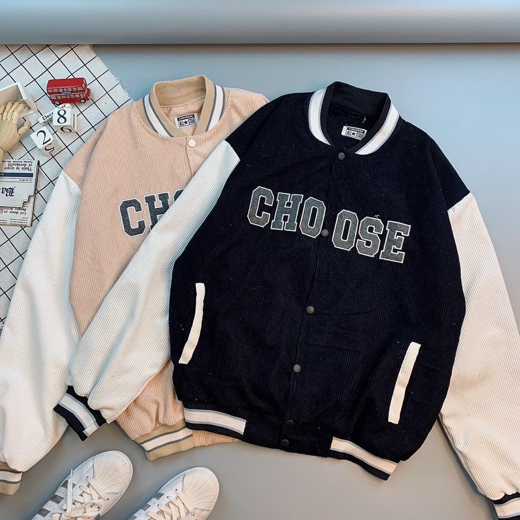 Áo Khoác Bomber Nhung Tăm Choose 2 LớpÁo Khoác Unisex Nhung Gân 2 Lớp Logo Thêu