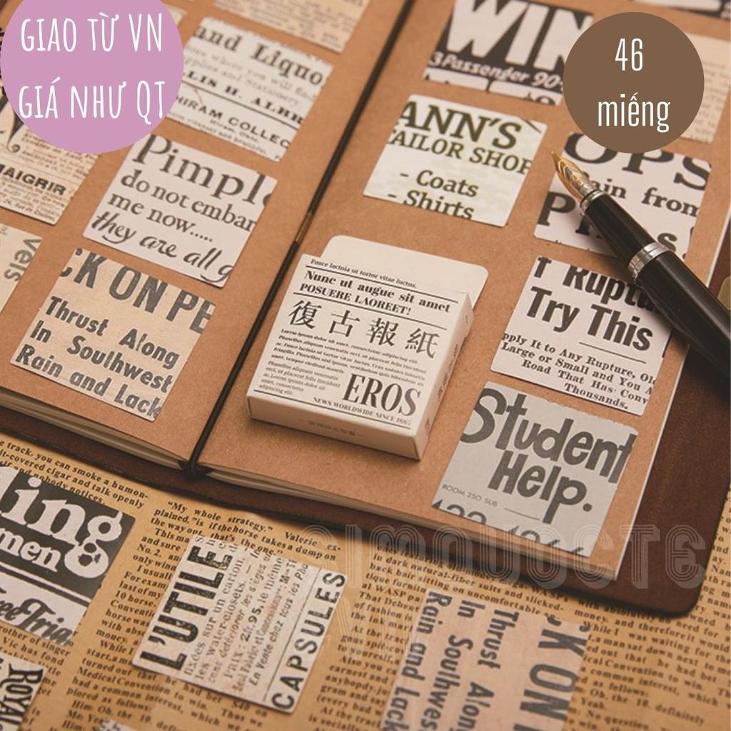 Hộp 46 sticker nhãn dán đáng yêu trang trí điện thoại vật dụng học tập gia đình Vintage Newspaper ST128