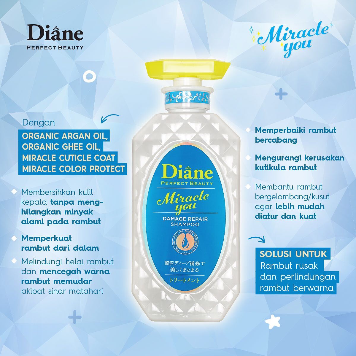 Dầu gội xả Diane Miracle You Damage bền màu tóc, ngừa gãy rụng và phục hồi hư tổn dành cho tóc nhuộm tẩy 450ml