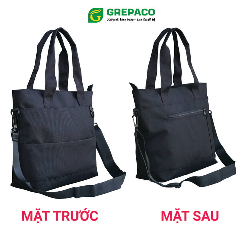 Túi Tote Đeo Vai Nữ Grepaco Vải Bố Canvas Màu Đen Nhiều Ngăn Có Khóa Kéo Đeo Chéo Hoặc Xách Tay Đựng Laptop Phụ Kiện Đi Làm, Đi Học, Đi Du Lịch Thời Trang Hàn Quốc - Hàng Chính Hãng