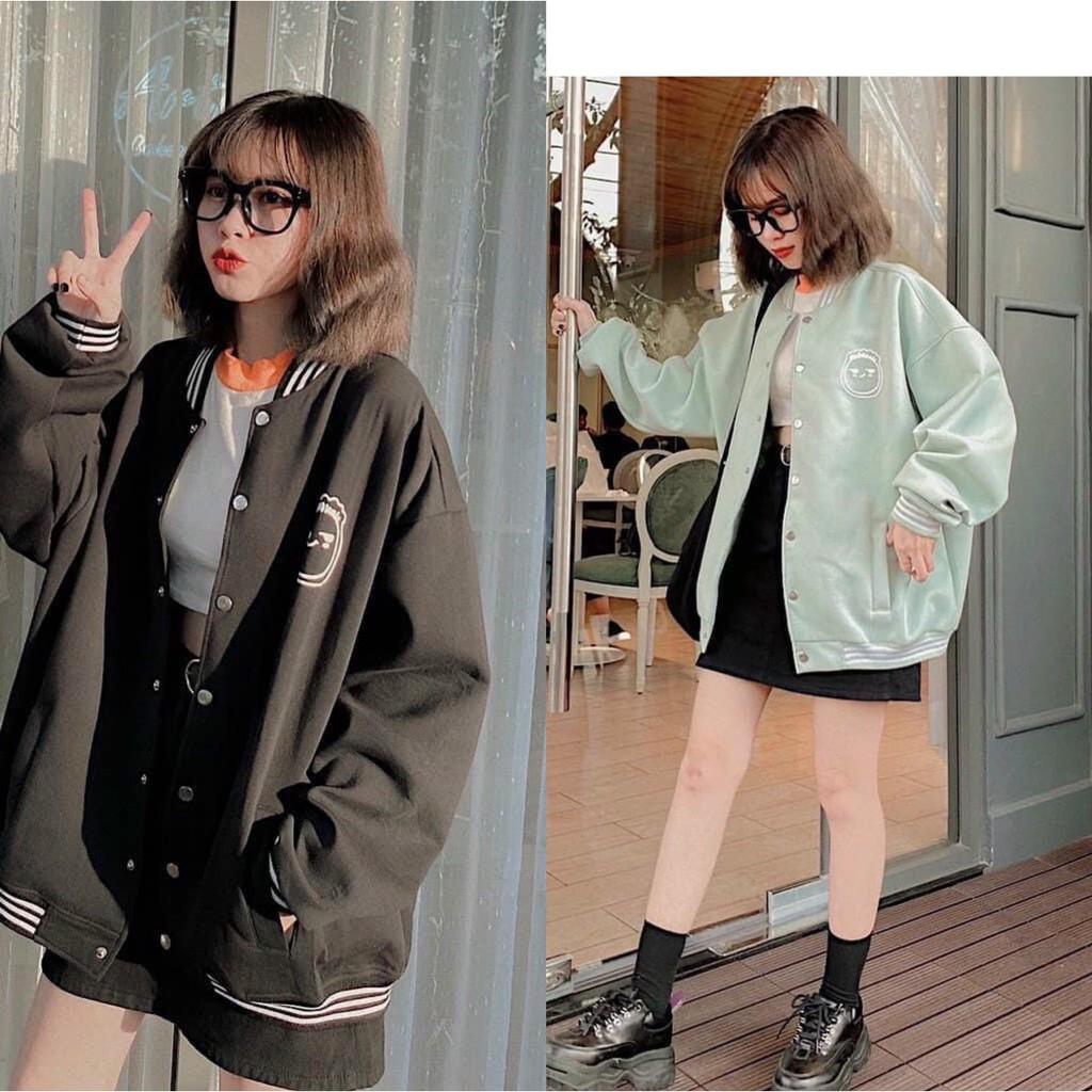 Áo Khoác BOMBER Nỉ Bông In FACE Nút Bấm Form Rộng tay dài Unisex Nam Nữ ulzzang KUN