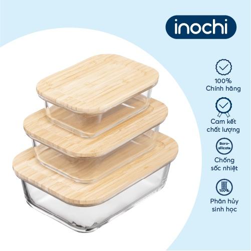 Hộp thuỷ tinh chữ nhật nắp tre Inochi - Nikko 640ml