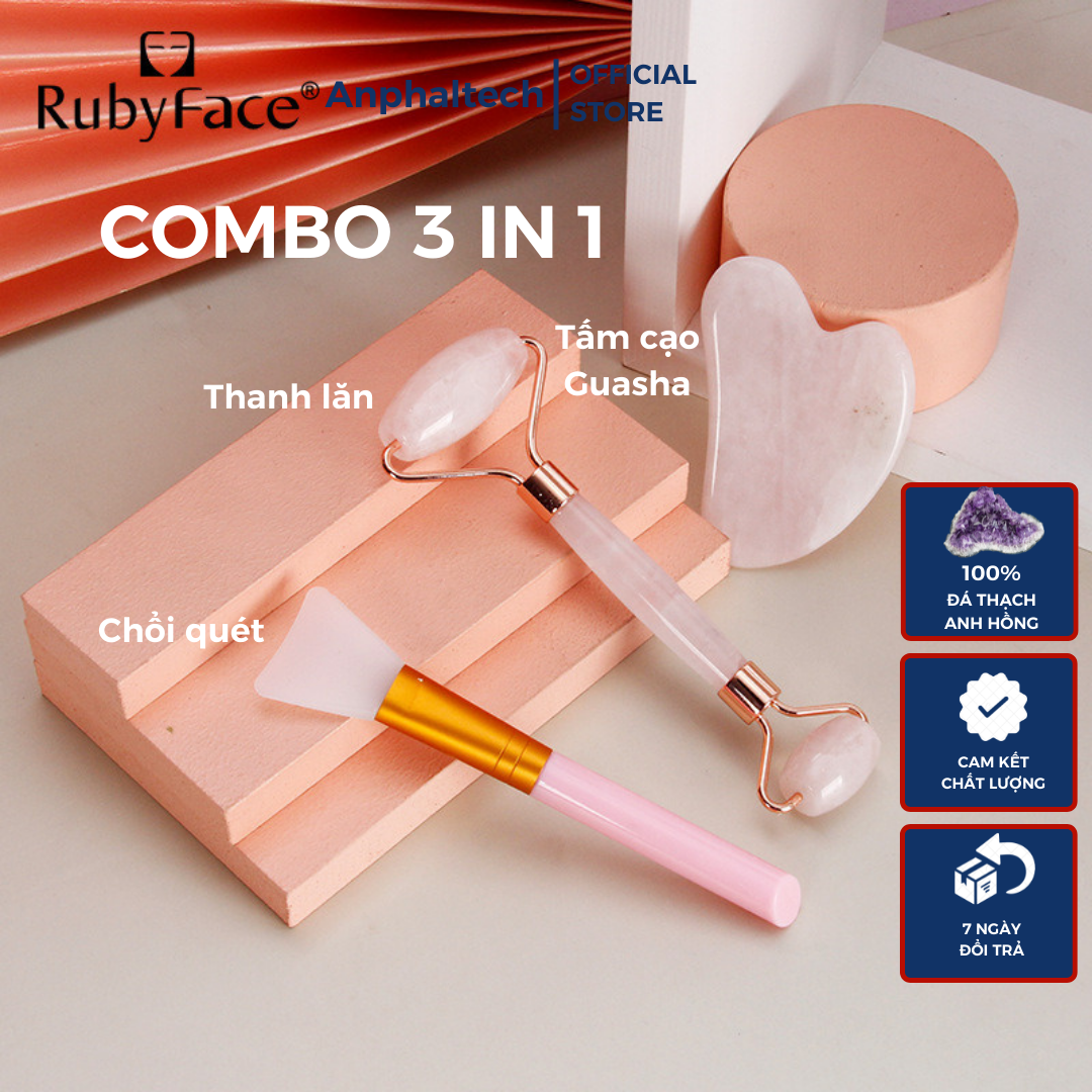 Thanh Lăn Massage Mặt Rubi Face, Đá Guasha Massage Mặt, Cây Lăn Mặt Nâng Cơ Bằng Đá Tự Nhiên 100%