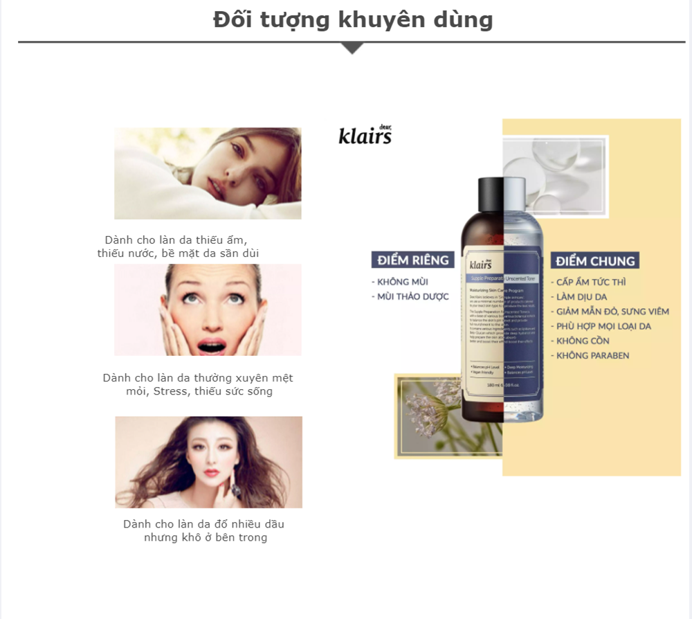 Nước Hoa Hồng Dear Klairs Supple Preparation Unscented, Facial Toner Dưỡng Ẩm Dịu Nhẹ Cho Mọi Loại Da