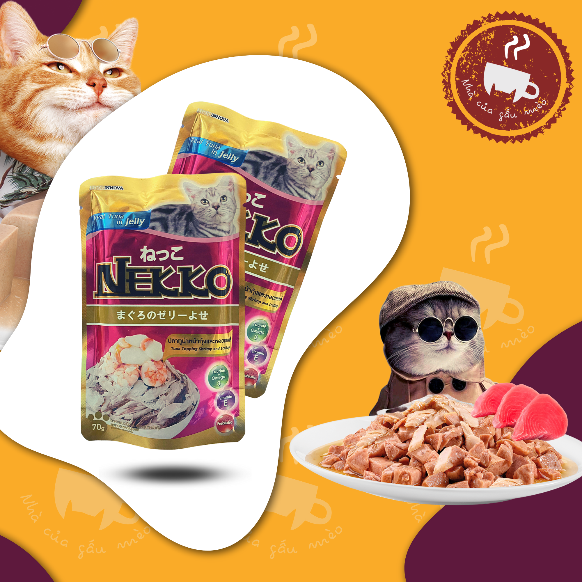 Thức ăn cho mèo / Pate Nekko Thạch Jelly Cho Mèo Mọi Lứa Tuổi - gói 70g