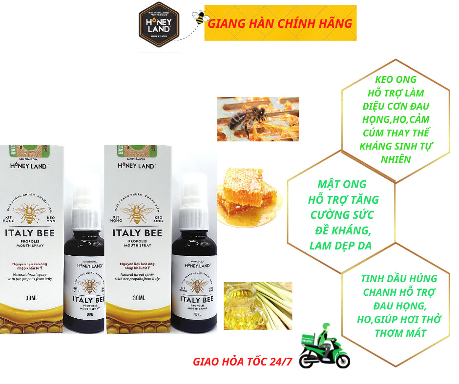 Combo 2 chai Keo Ong Xịt Họng ITALYBEE HONEYLAND 30ml kháng khuẩn,ho,nhiệt miệng