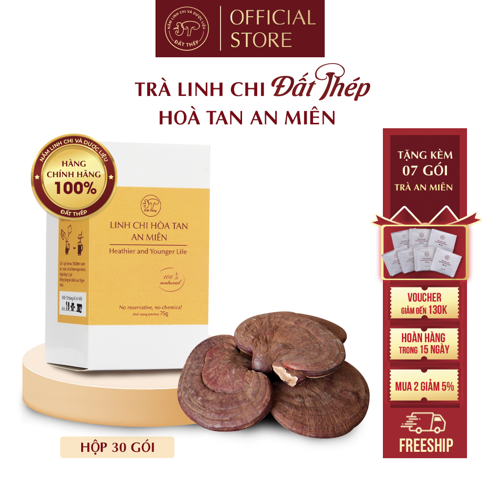 Trà Nấm Linh Chi Đất Thép Hòa Tan An Miên loại: 30 gói - Cải thiện giấc ngủ - Tăng sức đề kháng