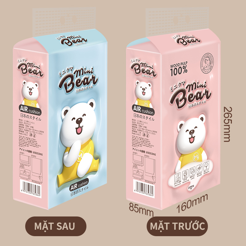 Khăn Giấy Rút Treo Tường Mini Bear Facial Tissue Chính Hãng - An Toàn Cho Da Nhạy Cảm
