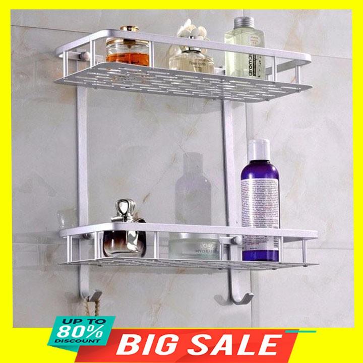 Giá kệ để đồ nhà bếp nhà tắm 2 tầng đa năng bằng hợp kim nhôm cao cấp 36*14*31,5cm