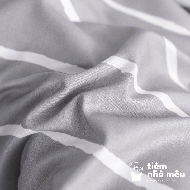 Bộ Chăn Ga Gối Cotton 3D m6/m8/2m - Full size Tiệm Nhà MêuSet 4 Món 2 Vỏ gối ,drap vỏ chăn Kẻ Xám Đơn Giản Nhập Khẩu