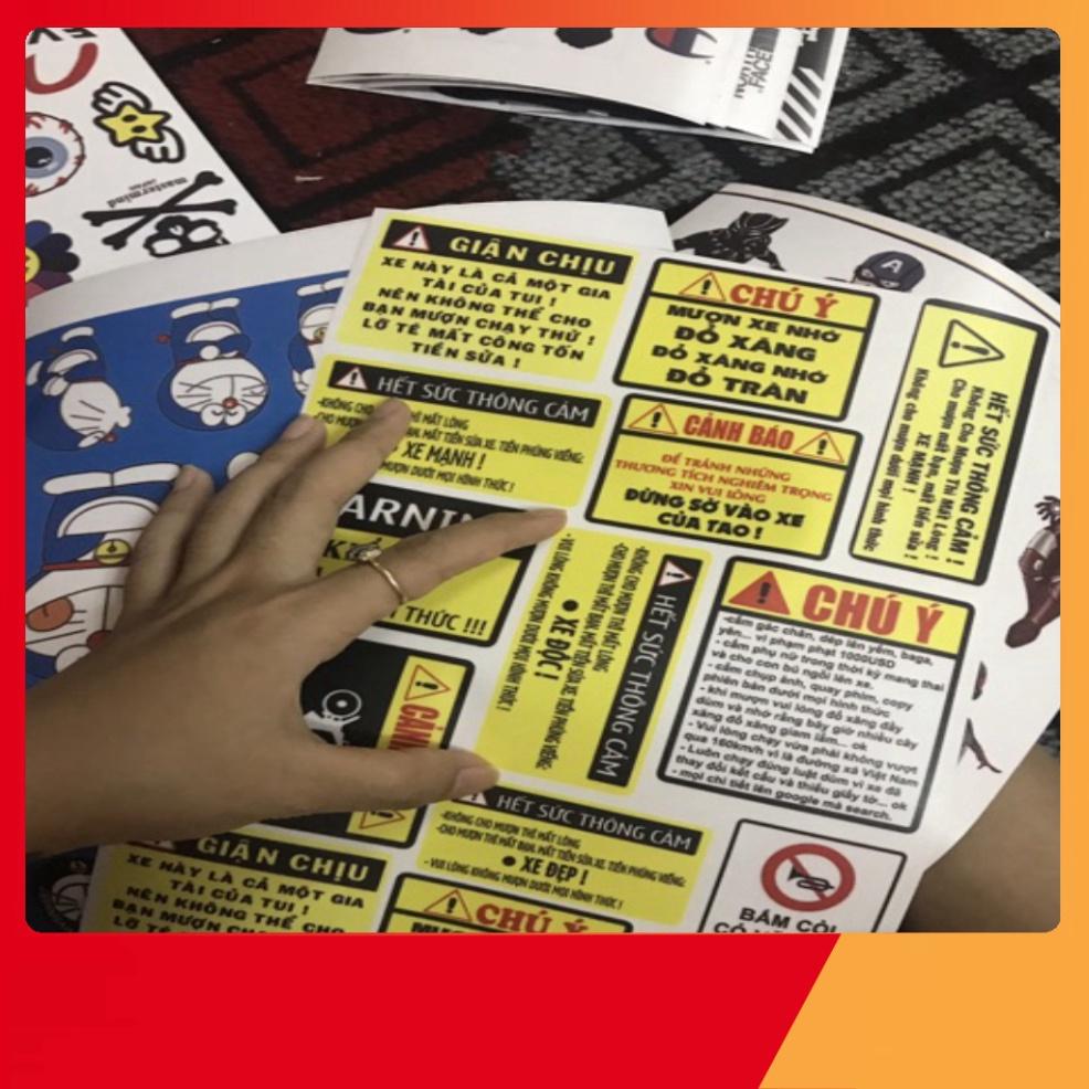 Set sticker pvc chống thấm tem chú ý tem xe