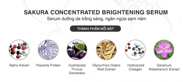 thành phần nổi bật của serum dưỡng trắng da ngừa nám sakura