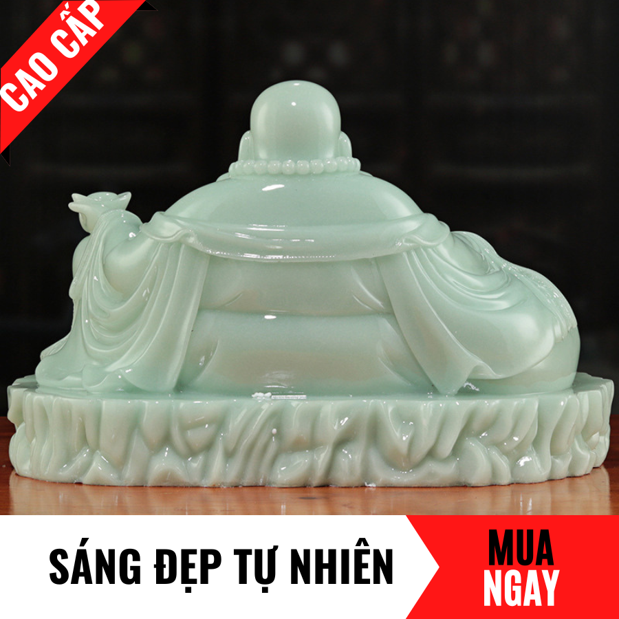 Tượng Phật Di Lặc Ngồi Trang Trí Phong Thủy Bằng Đá Băng Ngọc Cao 19cm