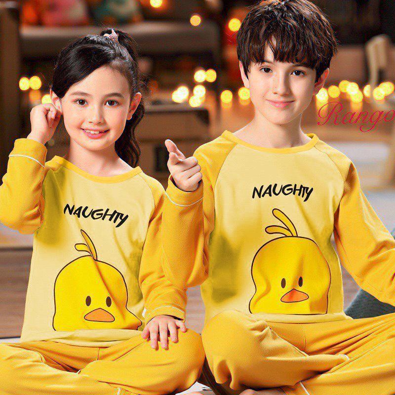 Bộ thu đông tay dài bé trai bé gái hình hoạt hình cute chất thun cotton mịn mát ấm áp