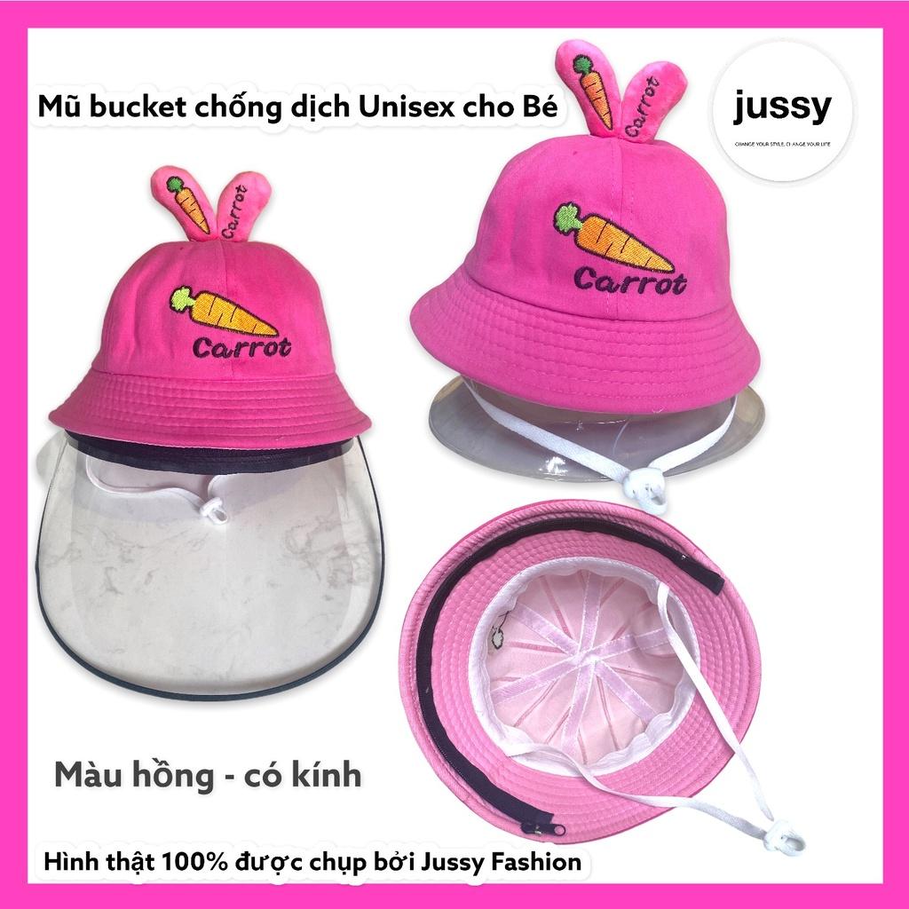 Mũ Chống Giọt Bắn Cho Bé Hình Tai Thỏ Jussy Fashion Kiểu Dáng Mũ Bucket Kèm Kính Chắn Gió, Che Bụi Cho Bé Từ 1-5 Tuổi