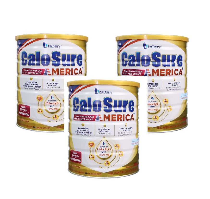 Combo 3lon Sữa bột CaloSure America+ lon 800g - Tăng cường miễn dịch và sức khoẻ tim mạch, Bữa ăn bổ sung hợp lý cho người bệnh tiểu đường