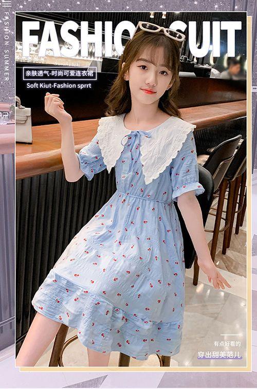DONGSHOP HOT Cô gái ăn mặc 2023 mùa hè ăn mặc cô gái váy công chúa Mid-Boy Cherry hoa đầm đầm đầm đầm mùa hè cho trẻ em