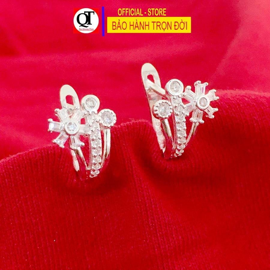 Bông tai nữ thời trang chất liệu bạc 925 khóa bật đeo sát tai đính đá cao cấp trang sức Bạc Quang Thản - QTBT140