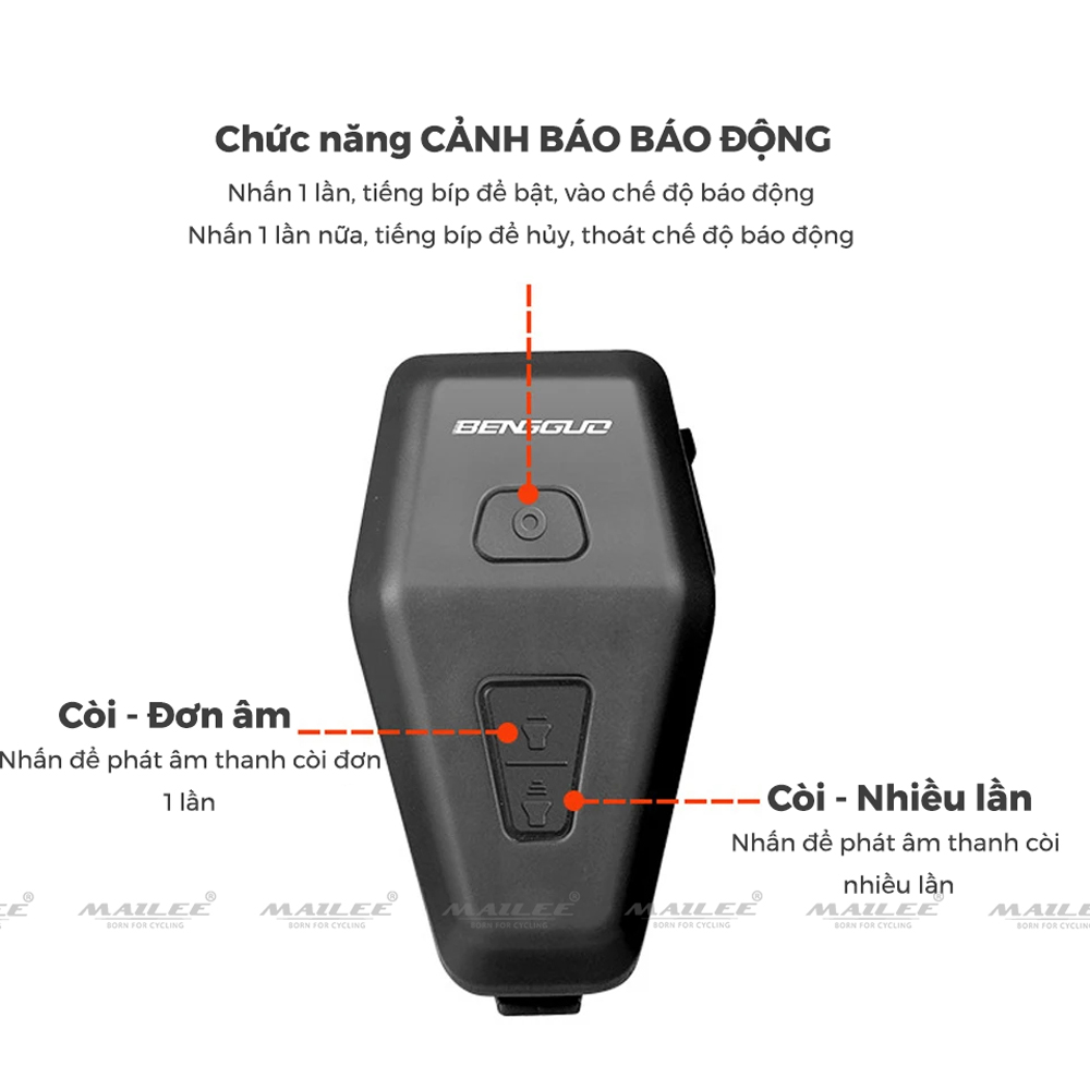 Còi Xe Đạp BG-3510 âm thanh lớn 120dB Sạc USB Chống Nước, Chuông Cảnh Báo Trộm, An Toàn Dễ Dùng - Mai Lee