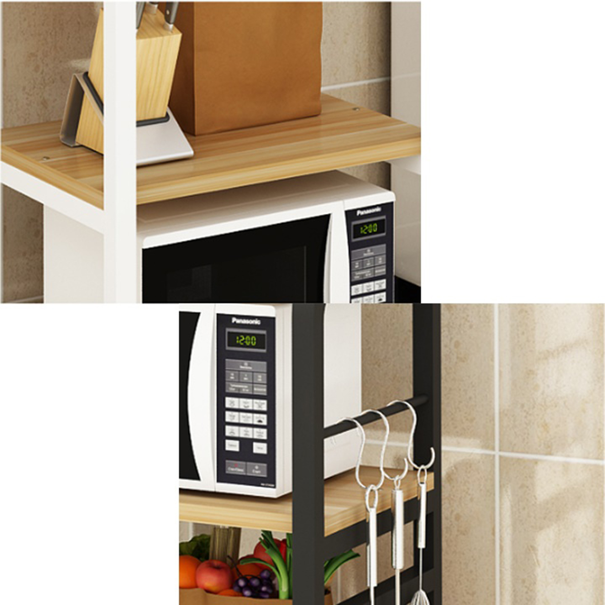 Tủ kệ nhà bếp đa năng ASGD2011 đừng đồ dùng nhà bếp, chất liệu hợp kim sơn tĩnh điện, mặt bằng gỗ MDF thiết kế bốn tầng thông minh tiện ích giao màu ngẫu nhiên