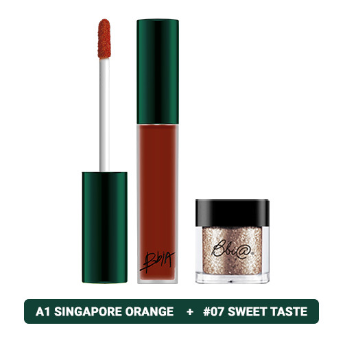 Combo Son kem lì Bbia Last Velvet Lip Tint Asia Edition 5g-A1 Singapore Orange + Hủ nhũ mắt Bbia Pigment 1.8g - #05 Bitter Taste