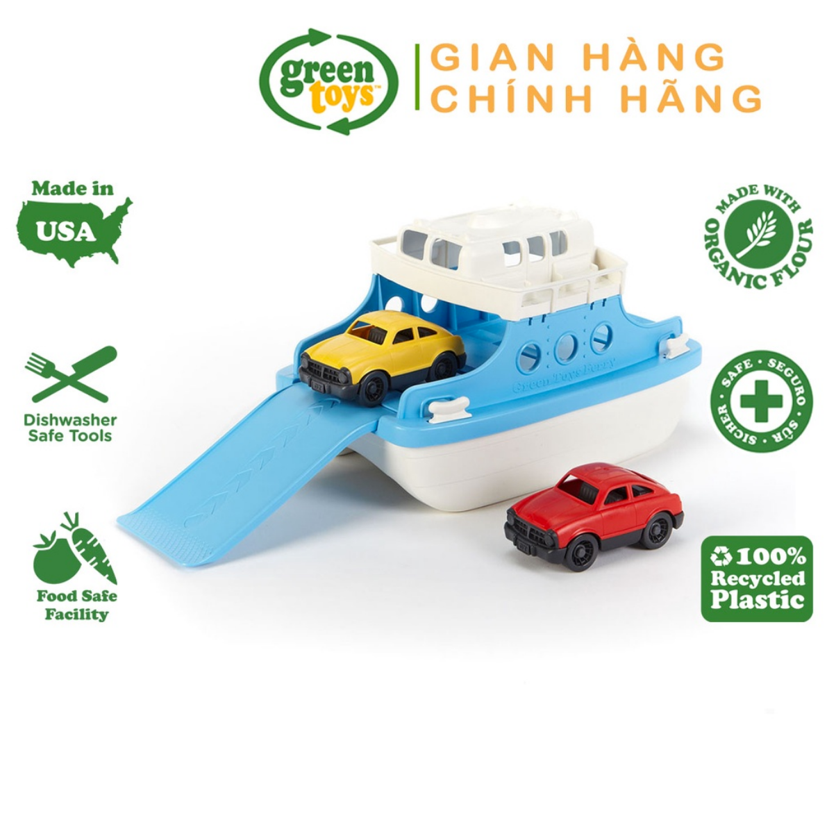 Bộ Đồ Chơi Phà Chở Xe Ô Tô Green Toys - Trắng/Xanh Dương