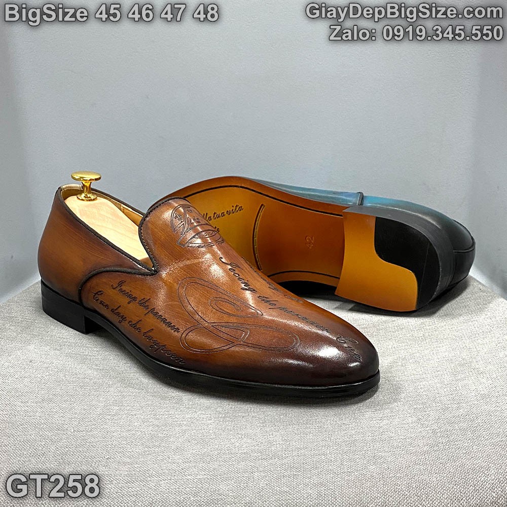 Giày lười da đóng thủ công, giày tây công sở cỡ lớn 45 46 47 48 cho nam chân to. Big size handmade loafers for wide feet