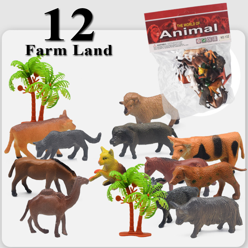 Bộ 12 đồ chơi mô hình động vật thú nuôi trong trang trại A132 New4all Farm Land Animal tặng kèm 04 cá cảnh dễ thương