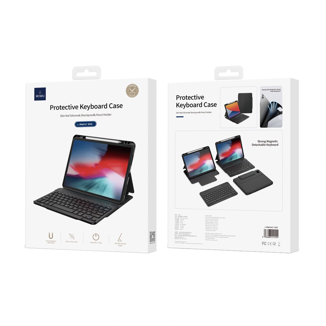 Bao da bàn phím Wiwu Protective Keyboard Case dành cho Ipad, bàn phím có thể tháo rời và hấp phụ từ tính, kết nối Bluetooth - Hàng chính hãng