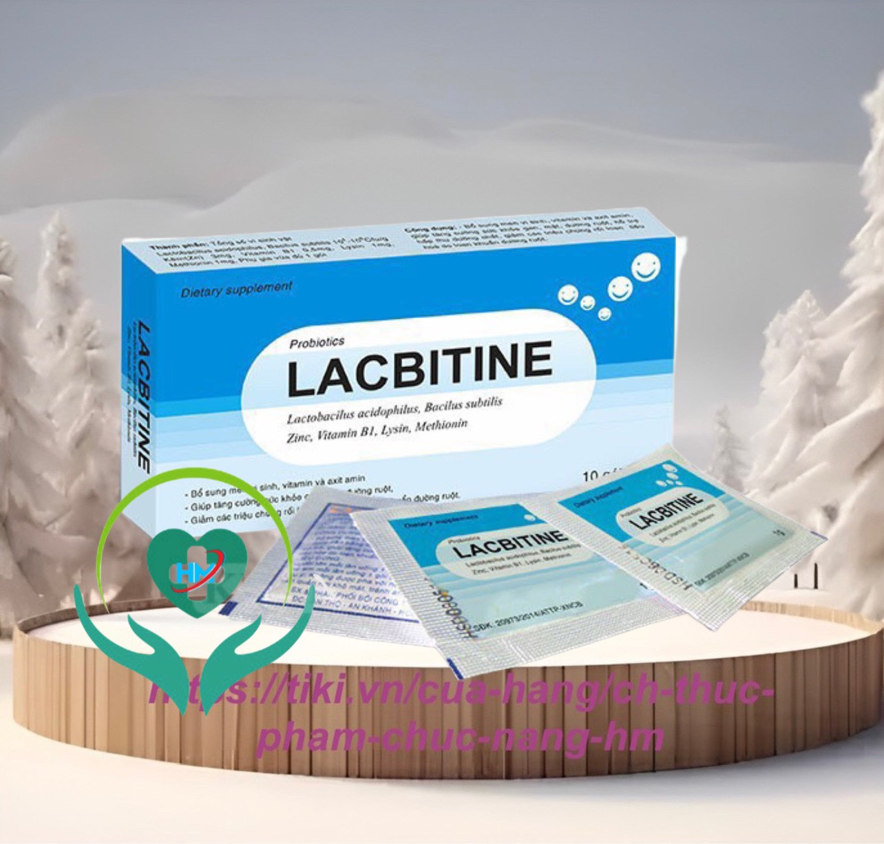 Men tiêu hoá Lacbitine hộp 10 gói, Vinaphar, hỗ trợ tiêu chảy, táo bón