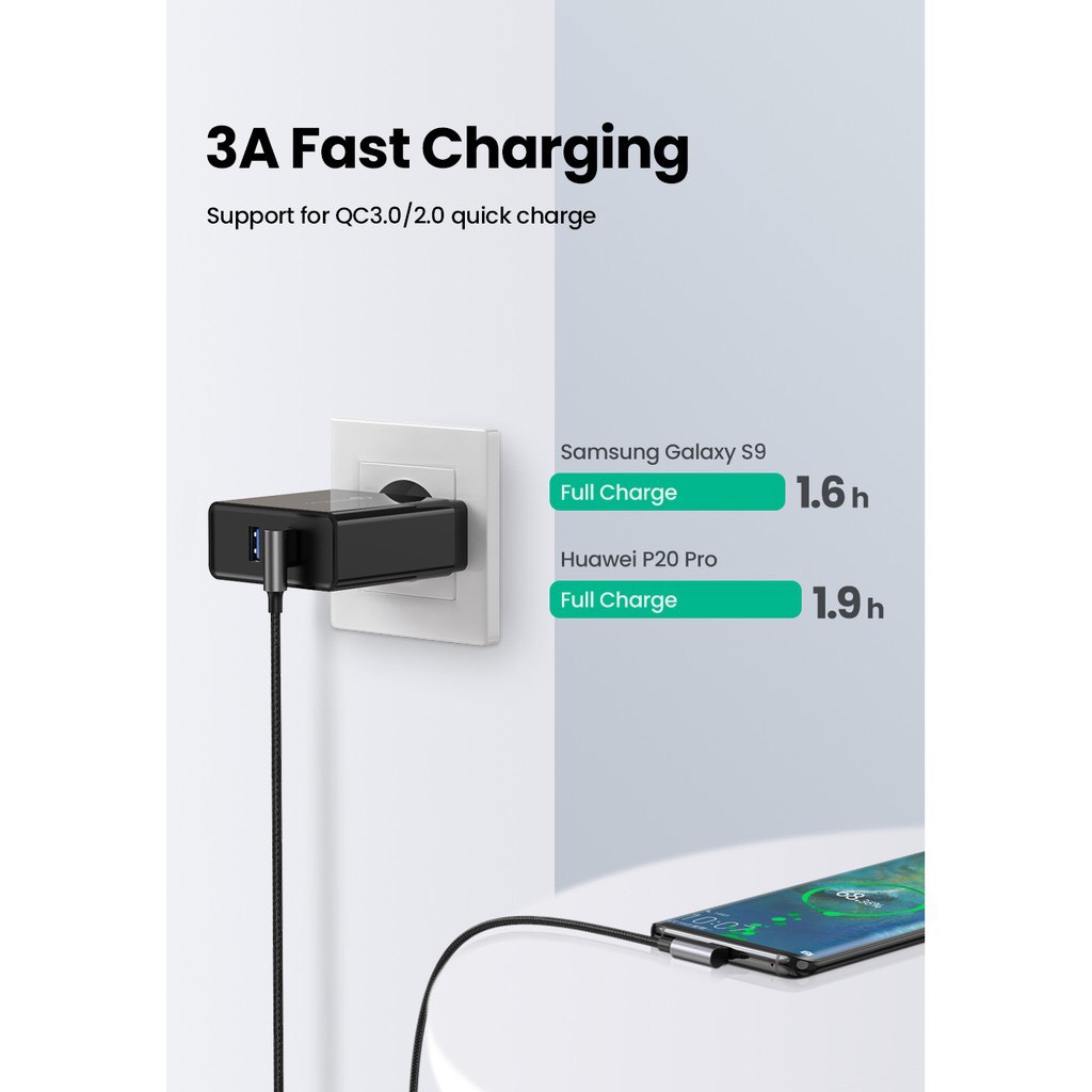 Cáp dữ liệu USB 2.0 sang USB Type-C bẻ góc truyền dữ liệu giữa máy tính và điện thoại dài 2M Ugreen hàng chính hãng