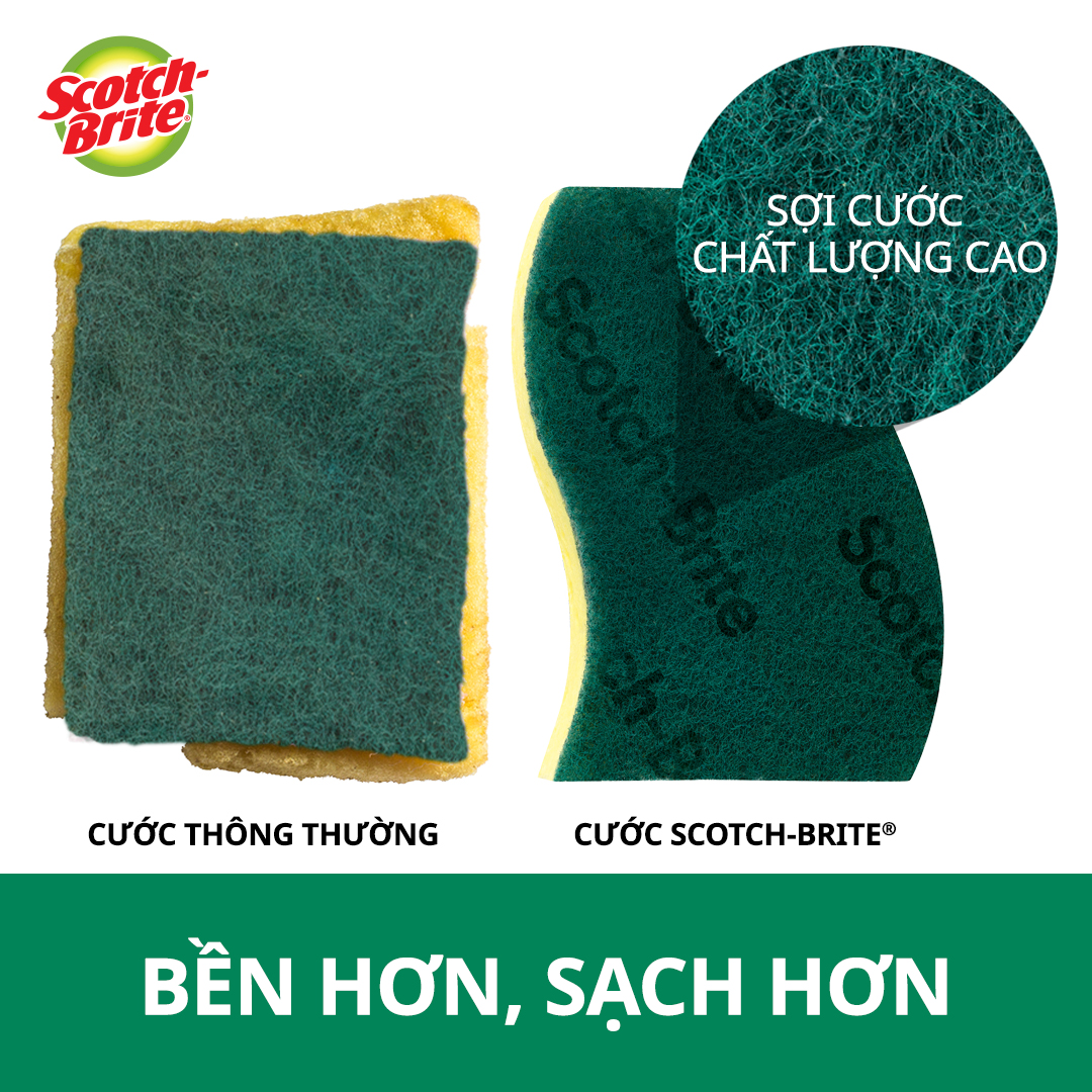 Cước rửa chén siêu sạch có mút Scotch Brite 3M 115x70mm hình sóng đa năng, bền hơn sạch hơn