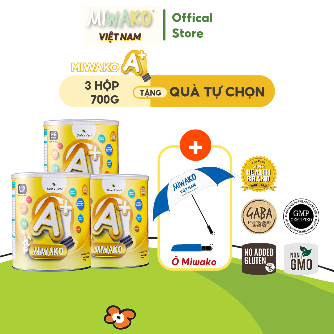 Sữa Miwako A+ Sữa Hạt Cho Bé Tăng Chiều Cao Ngủ Ngon Phát Triển Thông Minh, Sữa Không Đường 700g Vị Vani x3 Hộp - miwako