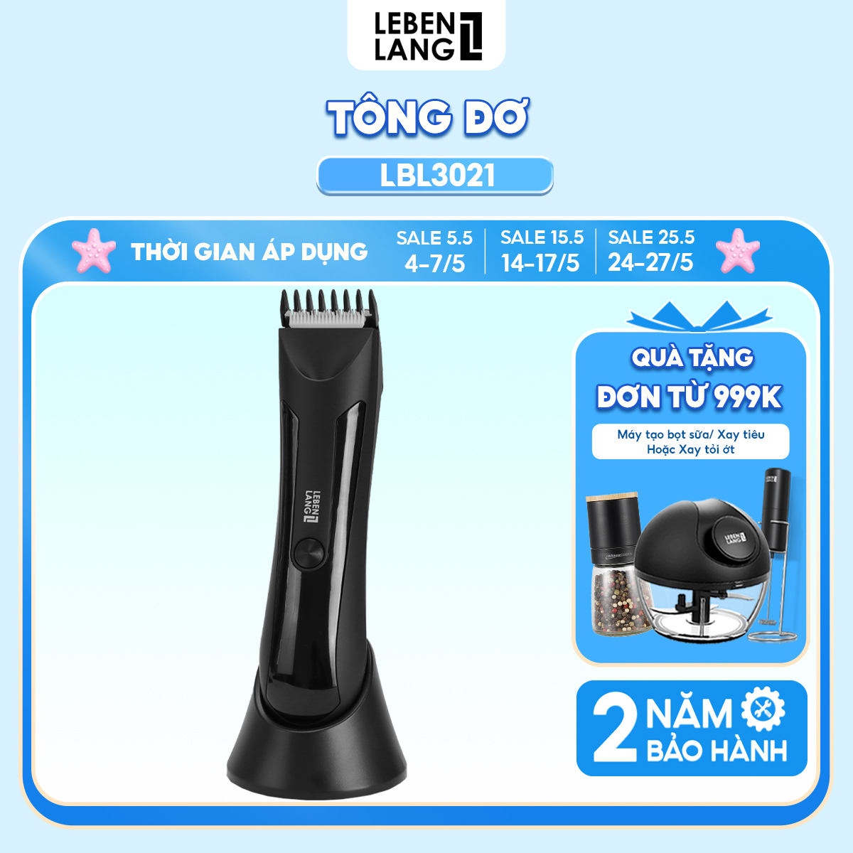 Máy cạo râu, tông đơ mini Lebenlang LBL3022 công suất 5W, Pin 600mAh, IPX5, bảo hành 2 năm - hàng chính hãng